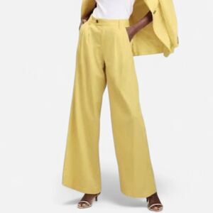 Banana Republic Yellow Linen Blend Wide-Leg Pleated Trousers Size 6